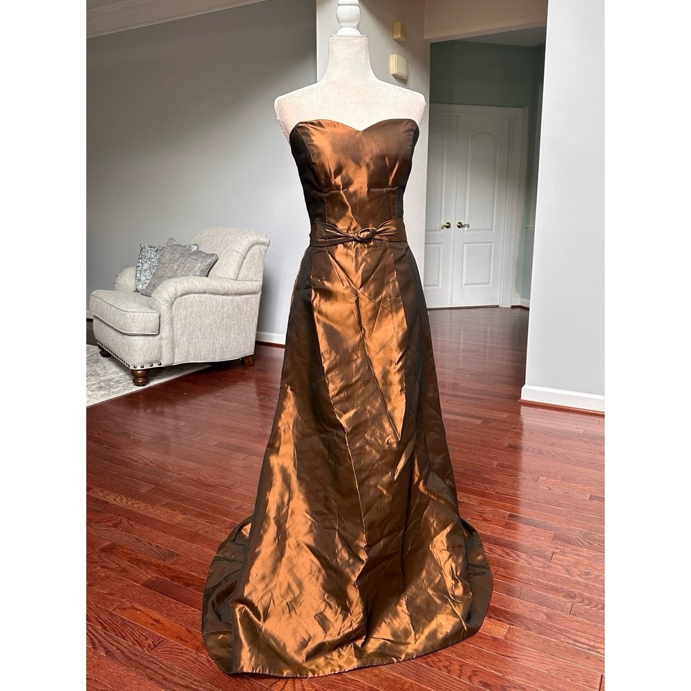 USA Vintage 2000s Strapless Lazaro Ethereal Mermaid Fantasy Crushed Brown Gown - Picture 6 of 11